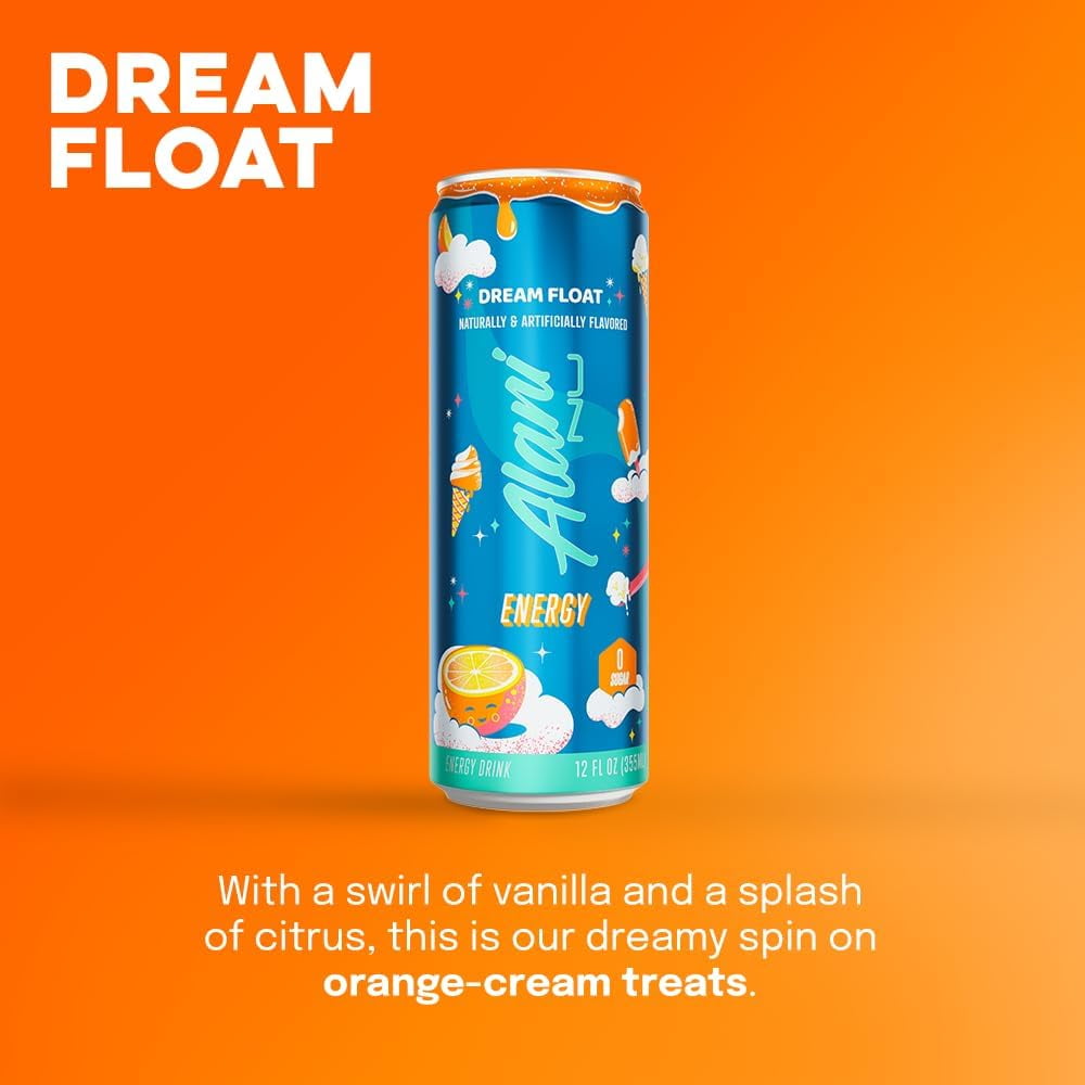 Alani Nu Energy Drinks Dream Float Zero Suger, Low - Calorie, Energy Boost Drinks 12 oz (6 Pack)