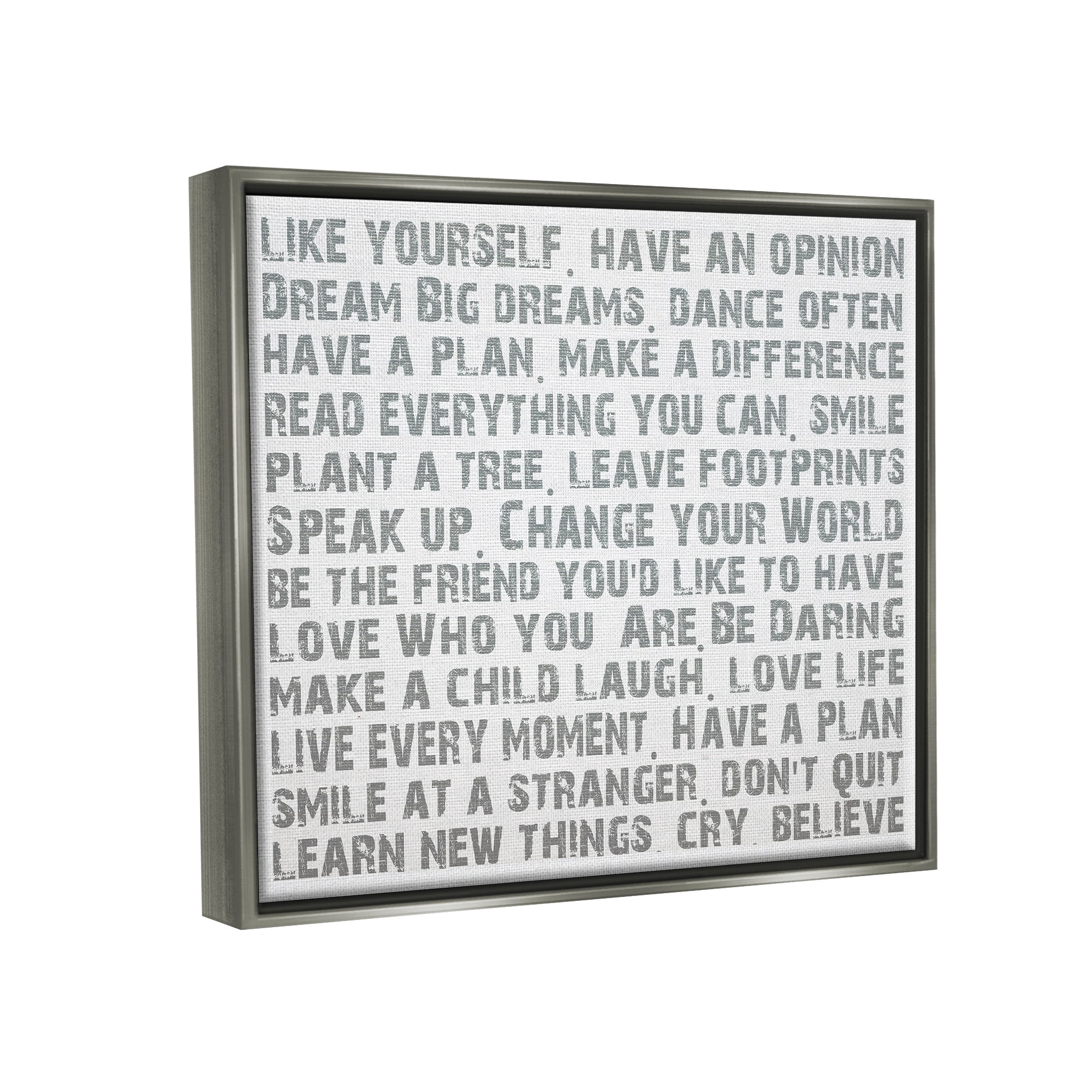 Stupell Industries Like Yourself Inspirational Typography Wall Art Jet Black Framed Floating Canvas Wall Art, 24x30, by Andrea James