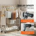 thumbnail image 4 of SKYSHALO Clothes Rack 600 lbs Commercial Grade Heavy Duty Clothing Garment Rack with Shelves Adjustable Collapsible Clothing Racks on Wheels with Double Hanging Rod Chrome Finish, 4 of 8