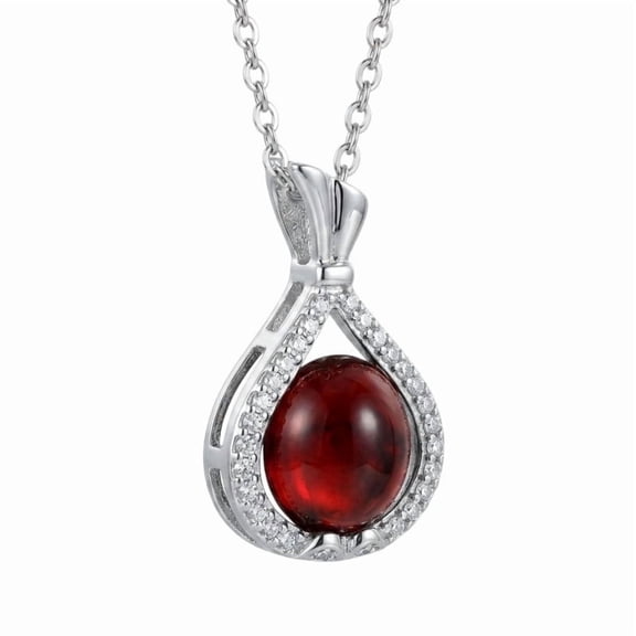 RAYMONS OVERSEAS-Red Oval Gems Style Pendant Necklace Halo Cubic Zirconia Necklace Adjustable Chain Elegant Fashion Jewelry
