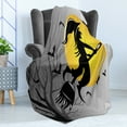 thumbnail image 4 of Halloween Soft Flannel Fleece Throw Blanket, Flying Spooky Smiling Witch Silhouette with Bats and Full Moon, Cozy Plush for Indoor and Outdoor Use, 50" x 60", Grey Mustard, by Ambesonne, 4 of 5
