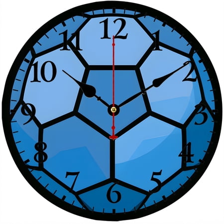 CozyHour Soccer Ball Wall Clock, 9.84 Inch Blue Sports Theme Analog Clock, Battery Operated Decorative Clock for Boys Bedroom, Game Room, Office
