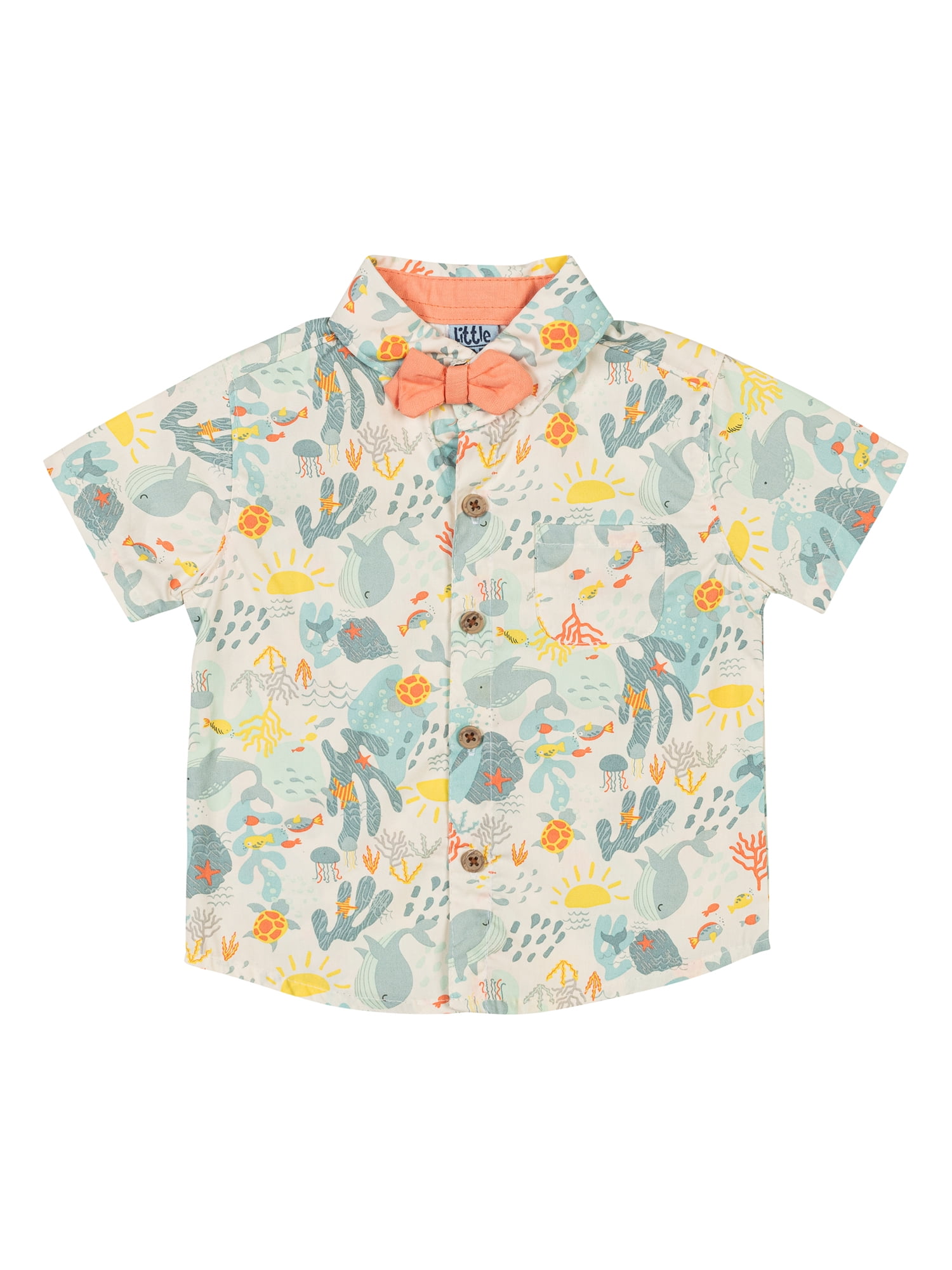 Little Lad Newborn Boys' Short Sleeve Shirt and Short, 2-Piece Set, Sizes 0-3M-6-9M
