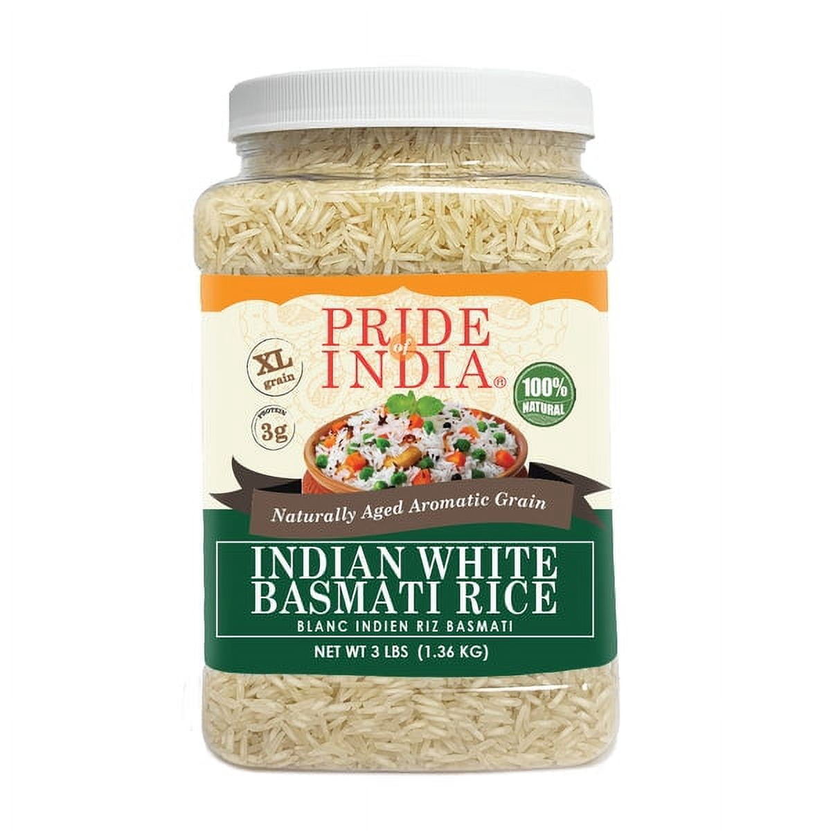 Pride of India - Pack of 6 - Naturally Aged White Basmati Rice, Extra Long Grain, 3 lbs Jar, Gluten-Free
