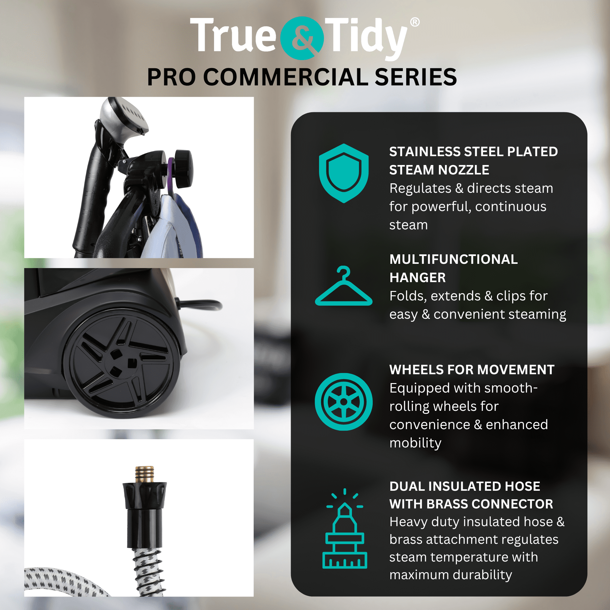 True & Tidy Tidy SX3 Heavy-Duty Industrial Garment Steamer with Foot Pedal Control, 3 Steam Settings, 360-Degree Nozzle