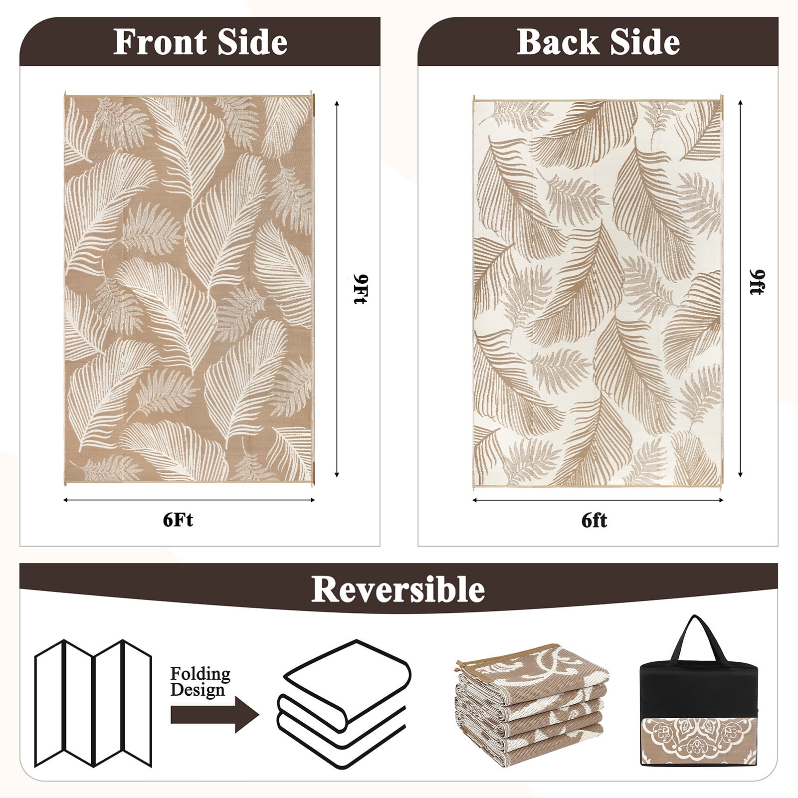 LOKHOM 6' x 9' Beige Outdoor Rug, Waterproof, UV-Resistant, Reversible Plastic Straw Rug for Patios, Porch, RV, Beach