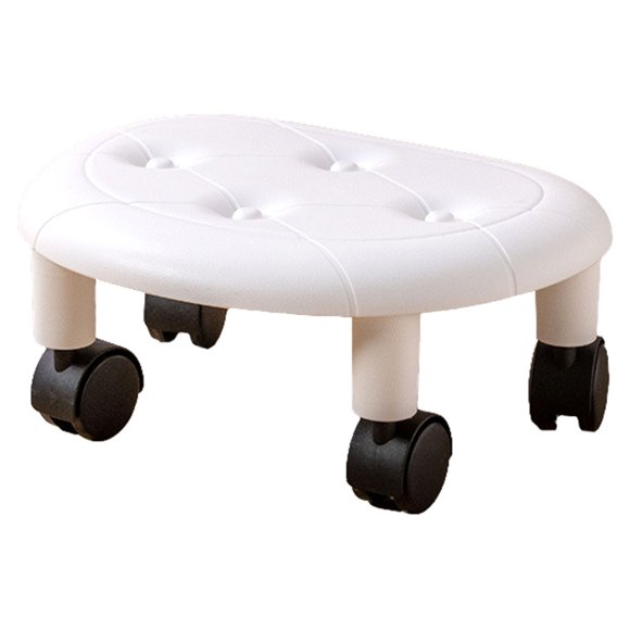 Taburetes bajos redondos con ruedas Fuax de cuero universal, taburete giratorio pequeño con ruedas, gran capacidad de peso para el hogar, color blanco