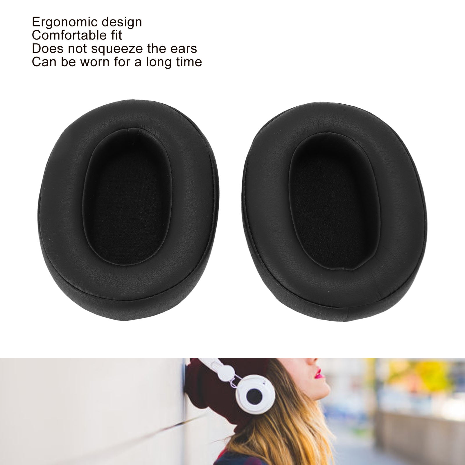 Coussinets D'oreille Ovales En éponge Et Cuir Pour Casque