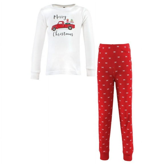 Hudson Baby Infant Girl Cotton Pajama Set, Red Truck Bows, 6-12 Months