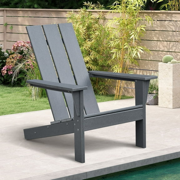 JP Outdoor Modern Adirondack Chair, Outdoor Oversize Plastic Fire Pit Chair,Gray