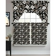 thumbnail image 3 of Black White Floral Kitchen Curtains Swag Valance and Tier Curtains Set 36 Inch Length, Farmhouse Vintage Botanical Leaves Rod Pocket Drape Panels Pair Swag Curtains for Bathroom/Cafe/Window, 3 of 6