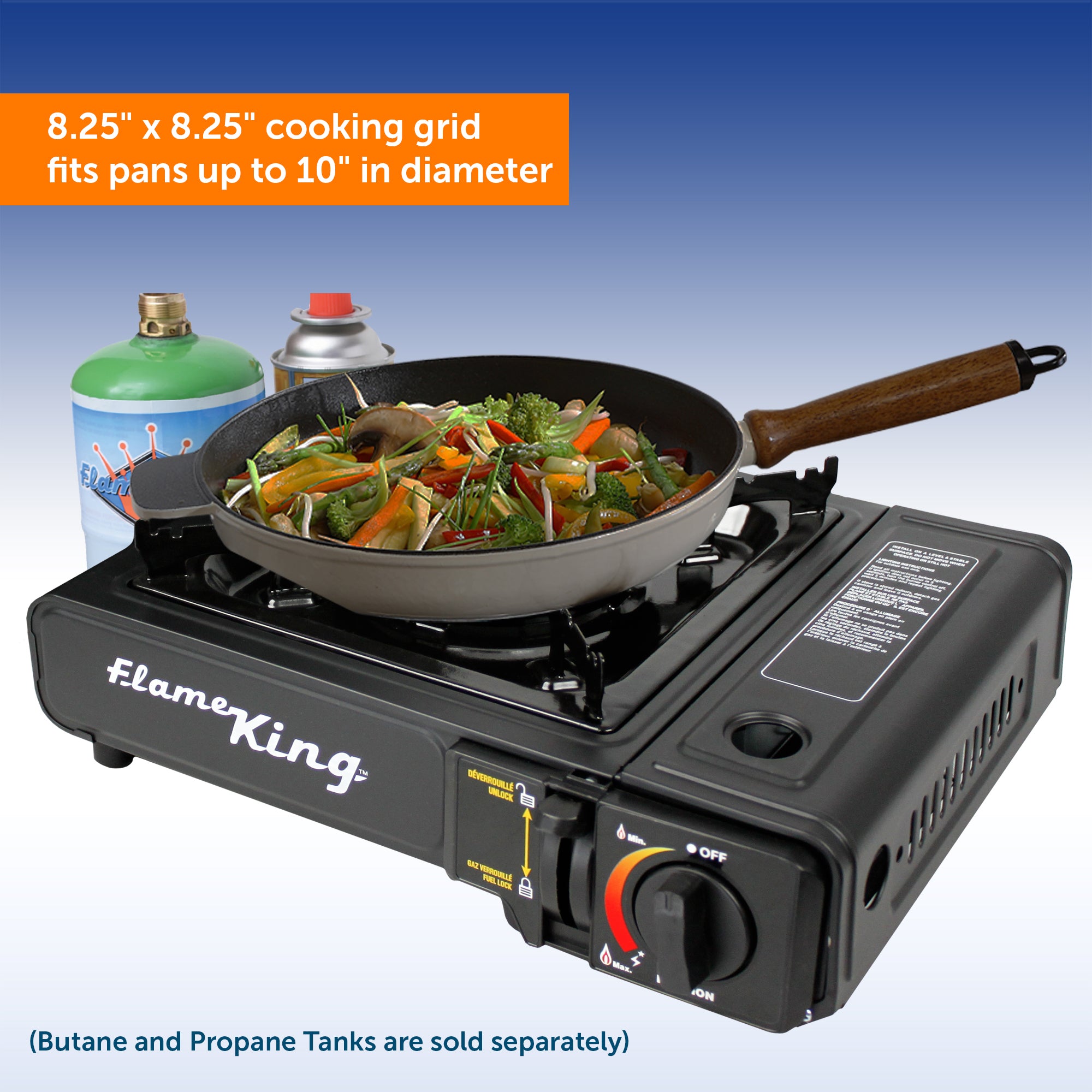 Flame King Dual Fuel Butane & Propane Gas Camping Stove with Single Burner, Portable and Great for Outdoor Cooking, Backpacking