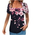 thumbnail image 2 of Odbmxy Plus Size Blouses for Women Summer Short Sleeve Square Neckline Tops Women Ruffles Retro Business Floral Pink Tops, 2 of 5