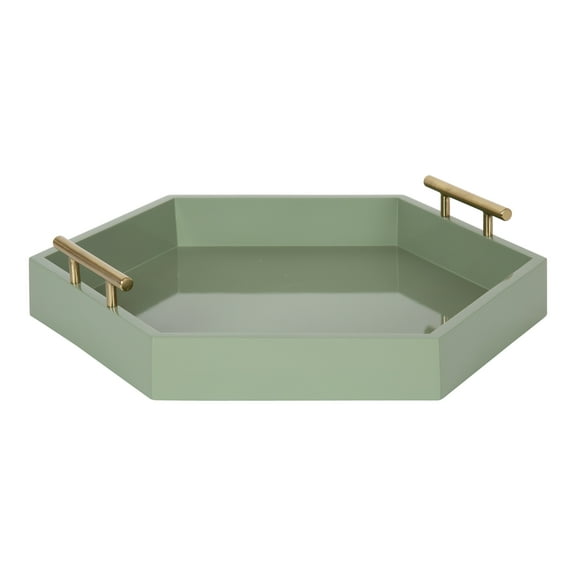 Kate and Laurel Lipton Modern Hexagon Tray, 18 x 18, Sage Green with Gold Handles, Midcentury Decorative Serving Tray for Storage and Display in Living Room Decor Scheme