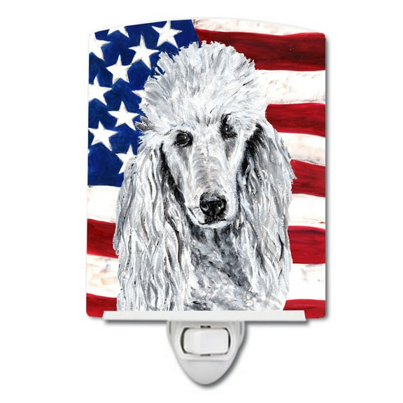 Carolines Treasures SC9631CNL White Standard Poodle with American Flag USA Ceramic Night Light 6x4x3" multicolor