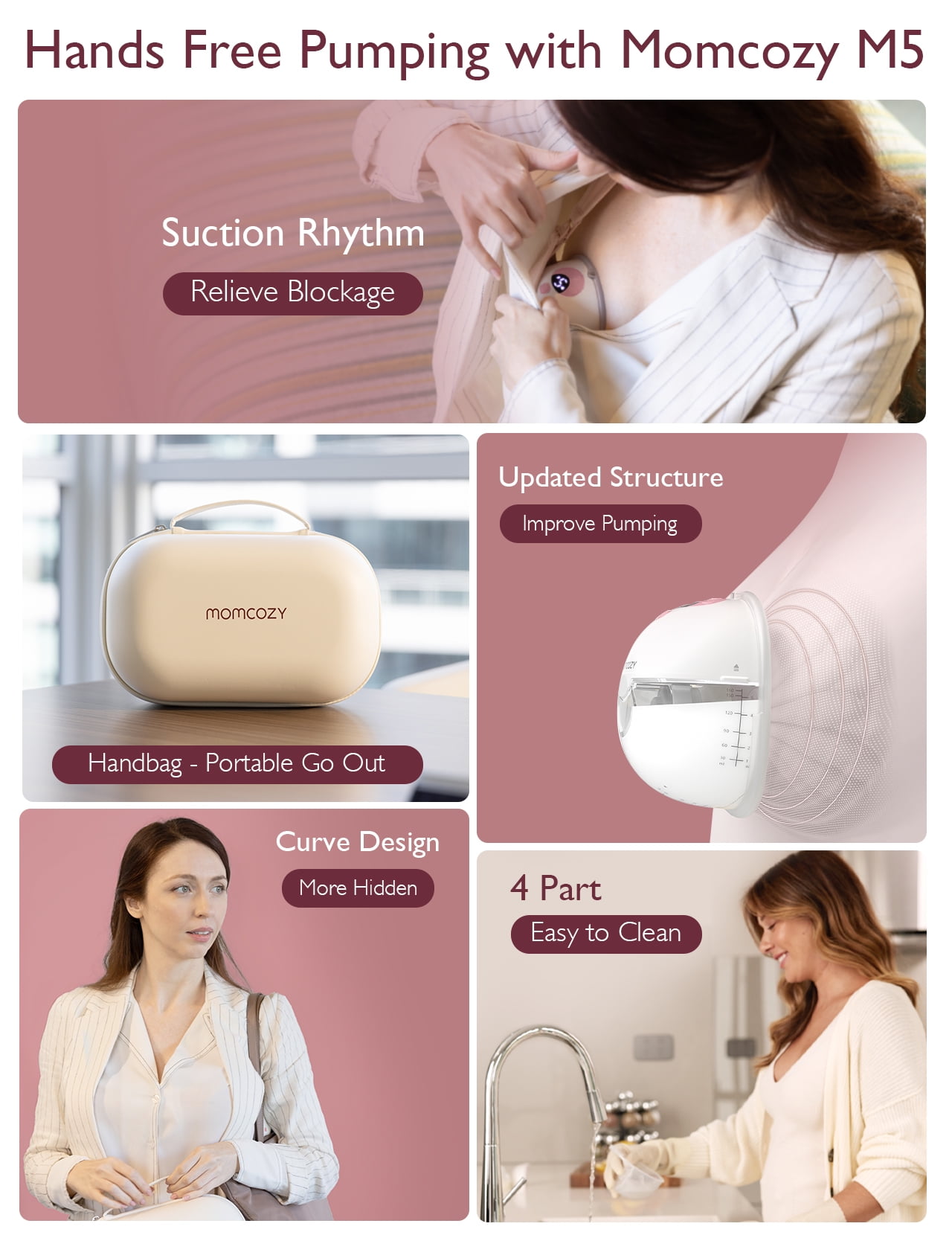 Momcozy M5 Pinky Breast Pump Hands Free, Electric 24mm Pink 2 Pack