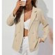 thumbnail image 4 of Chaqueta de traje para mujer, cuello vuelto, doble botonadura, color puro con bolsillos, manga larga, chaqueta de traje de oficina informal, albaricoque M, 4 of 7