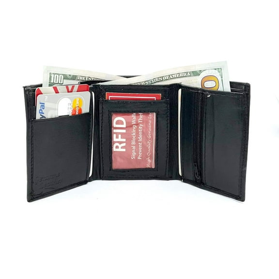 RFID Blocking Genuine Leather Men's Trifold Wallet Credit Card Holder Coin Purse Change Pocket