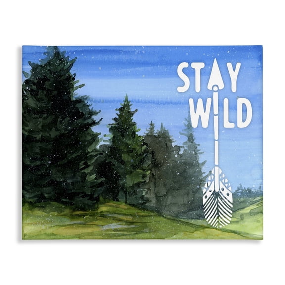 Stupell Industries Farmhouse Stay Wild Forest Landscape Blue Green Word Canvas Art, 30 x 24, by The Saturday Evening Post
