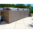 thumbnail image 3 of Sorrento 9-Piece Resin Wicker Outdoor Patio Furniture Sectional Sofa Set in Gray w/ Seven Sectional Seats, Armchair, and Coffee Table (Flat-Weave Gray Wicker, Polyester Light Gray), 3 of 8