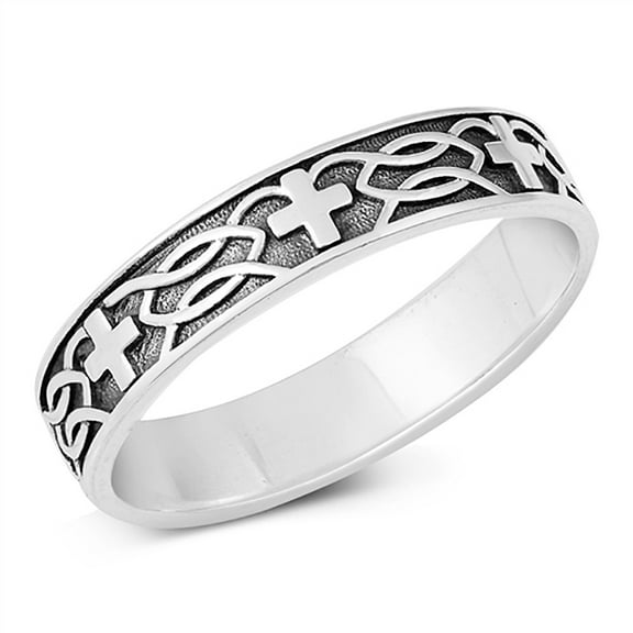 All in Stock Sterling Silver Celtic Cross Band Ring Size 8