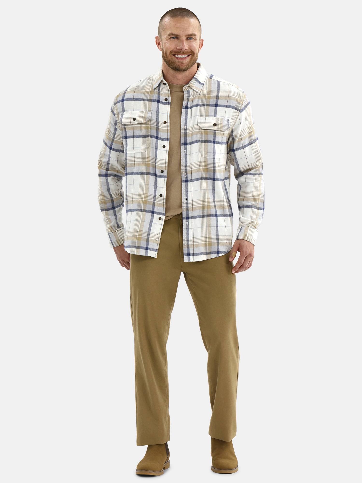 George Men's & Big Men's Relaxed Fit Double Pocket Flannel Shirt, Sizes XS-3XLT