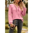 thumbnail image 2 of Split V Neck Ruffle Henley Top, Pink, X-Large, 2 of 5