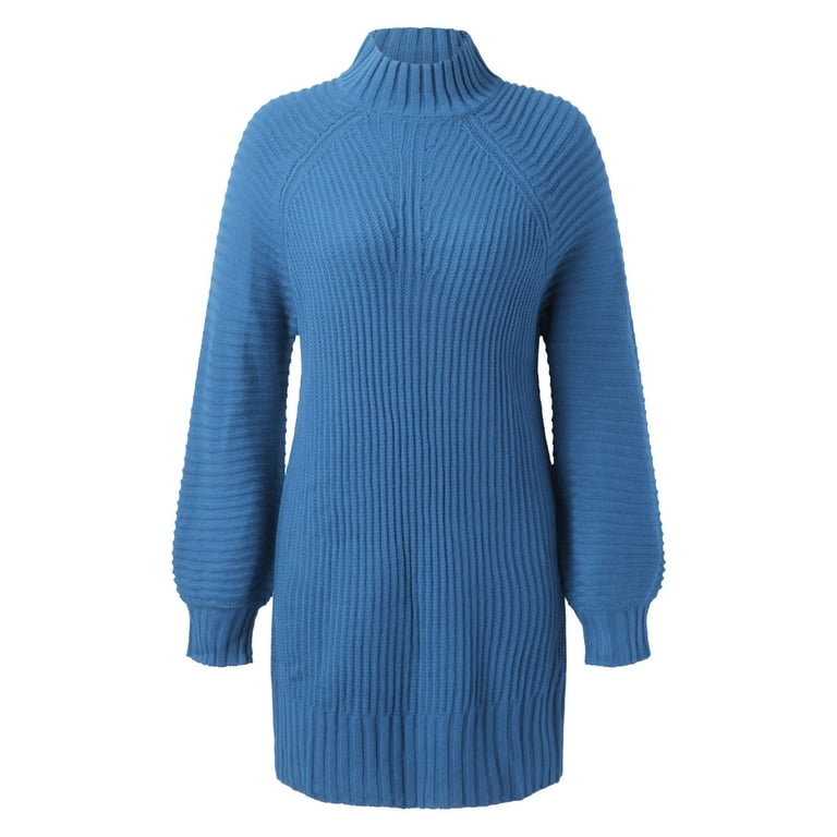 Women'S Neck Ribbed Long Sleeve Bodycon Pullover Cute Mini Sweater Dress  Fall Sweaters Blue,XL - Walmart.com
