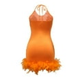 thumbnail image 5 of KHONTS Birthday Dresses for Women Halter Sleeveless Sequin Mesh Feather Party Dress Clubwear Orange S, 5 of 8