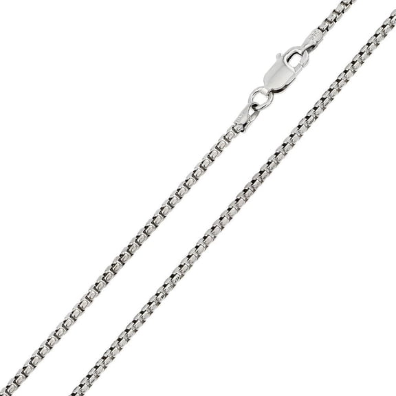 Rhodium Plated 925 Sterling Silver Round Box 057 Chain 3.3mm Made in Italy 16" Jewelry Female Unisex