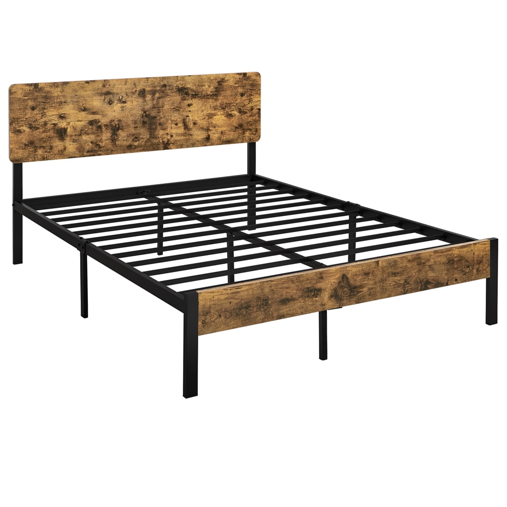 Footboard Metal Queen Bed Brown Wood, How Do You Attach A Wooden Headboard To Metal Bed Frame