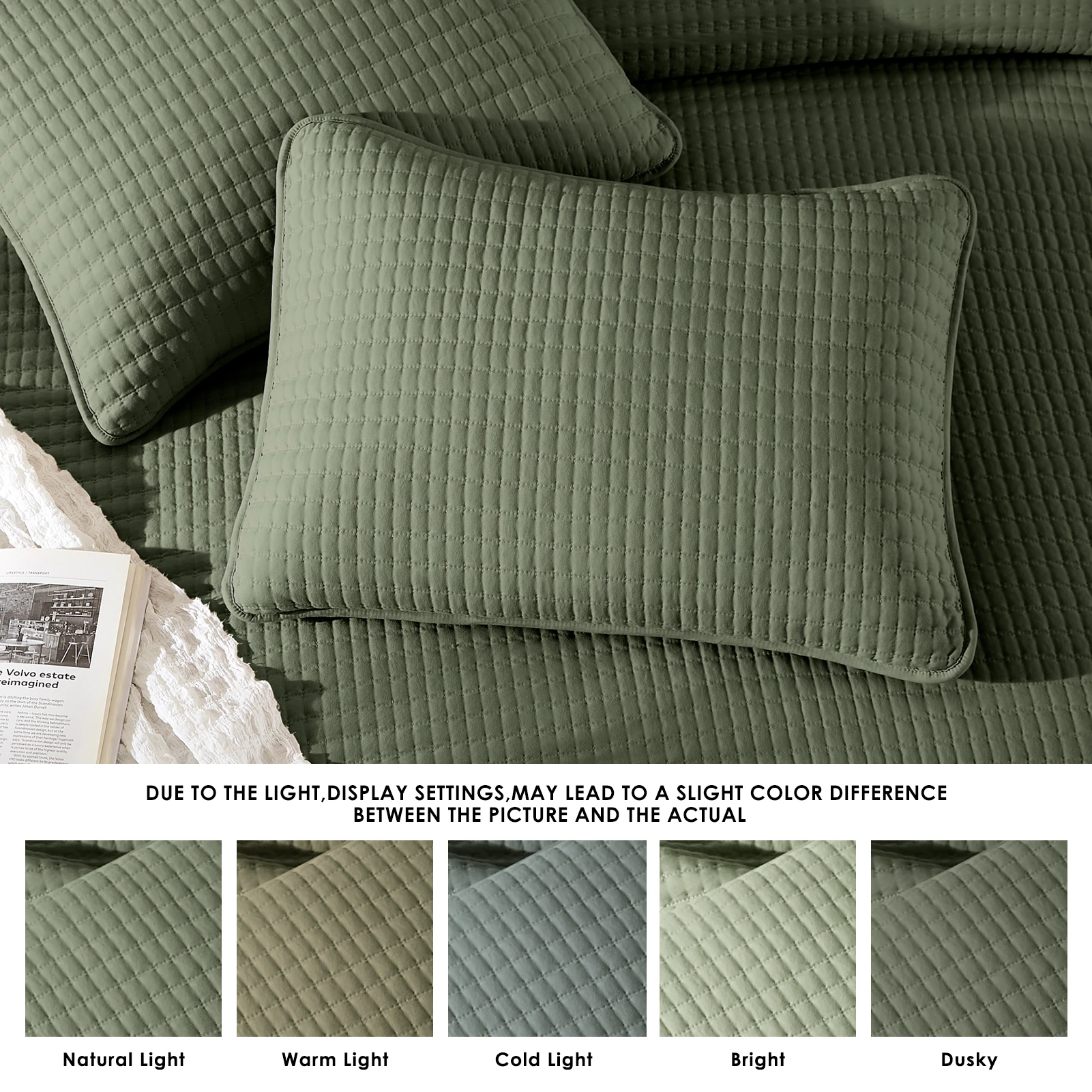 Amberspace Lightweight 2-Piece Bed in a Bag Quilt Set with Pillow Shams,Olive Green,Twin