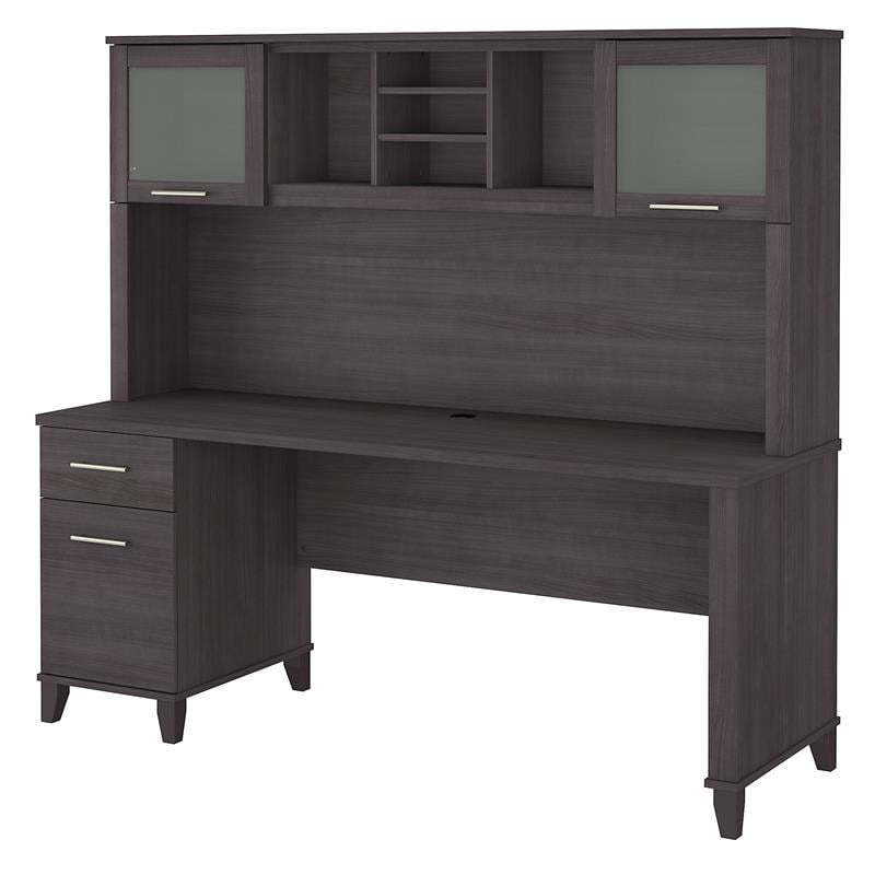 Somerset 72W Office Desk with Drawers and Hutch in Storm Gray