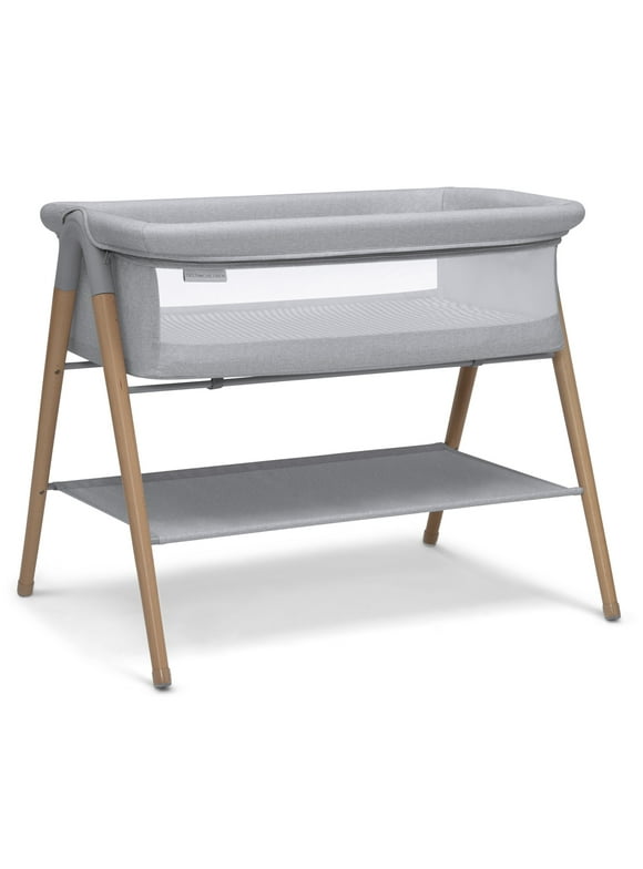 Delta Children Haven Beechwood by the Bed Bassinet with Breathable Mesh and  Natural Beechwood Legs, Grey Stripe
