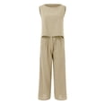 thumbnail image 3 of WCJM Multi-color Womens Large Plain Sleeveless Trousers Suit Cotton Linen Casual Long Sleeved Loose Cotton Suit, 3 of 7