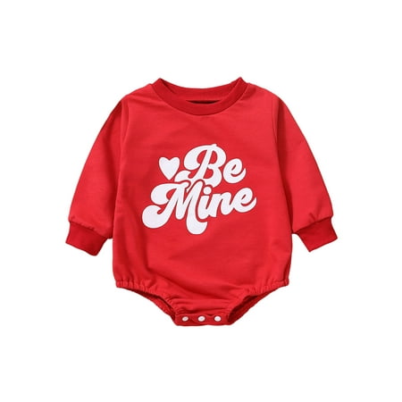 

Frobukio Newborn Baby Boys Girls Valentines Day Romper Cute Long Sleeve Round Neck Heart Letter Print Bodysuit Red 3-6 Months