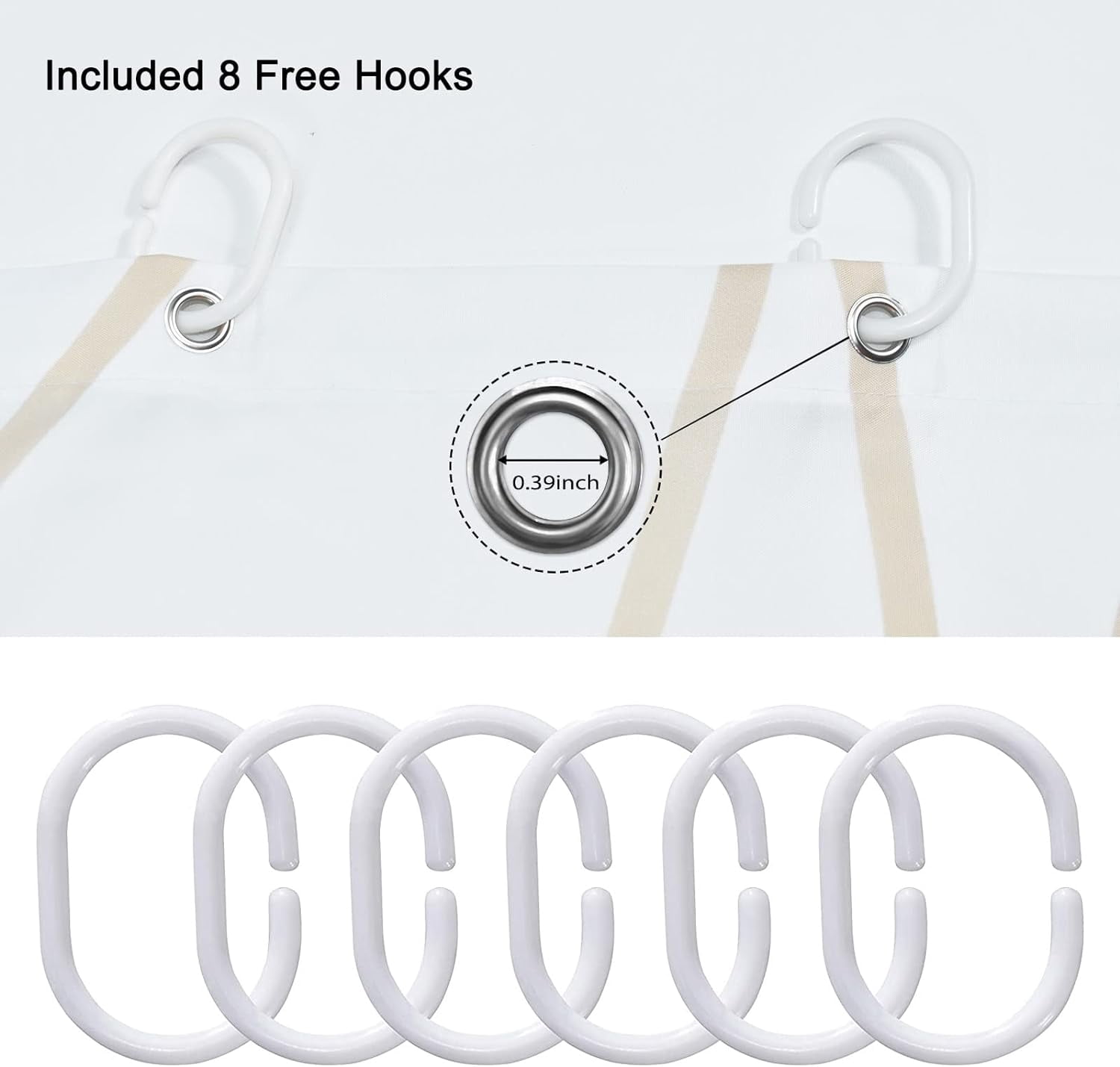 Beige Khaki Shower Curtain for Bathroom with Hooks, Extra Long Shower Curtain Set Stripe Bath Curtains Decorative White Shower Curtains Weighted Hem Water Repellent Washable, 72x72