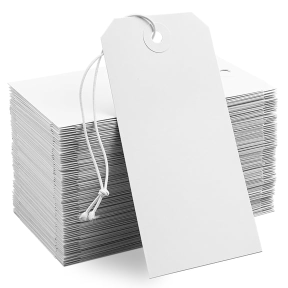 100 Pack White Shipping Tags with Elastic String Blank Labeling Tags with Strings Attached