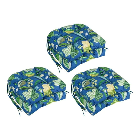 Blazing Needles 16-inch Rounded Back Tufted Outdoor Chair Cushion, 16 x 16, Skyworks Caribbean 6 Count