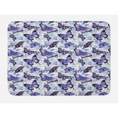 Essence Slip - Retro Bath Mat, Old Fashioned Butterfly Moth Forms Romance Flowers Essence Beauty Picture, Non-Slip Plush Mat Bathroom Kitchen Laundry Room Decor, 29.5 X 17.5 Inches, Violet Black Baby Blue, Ambesonne