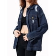 thumbnail image 1 of Lovito Casual Plain Pocket Collar Oversized Denim Women Jacket, 1 of 5