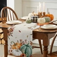 thumbnail image 3 of ERUNPONLY Orange Green Pumpkins Fall Table Runner - 36 Inch Long Thanksgiving Floral Botanical Rustic Cotton Linen Dress Scarves Farmhouse Table Runner for Kitchen Dining, Coffee Table, 13" x 36", 3 of 8