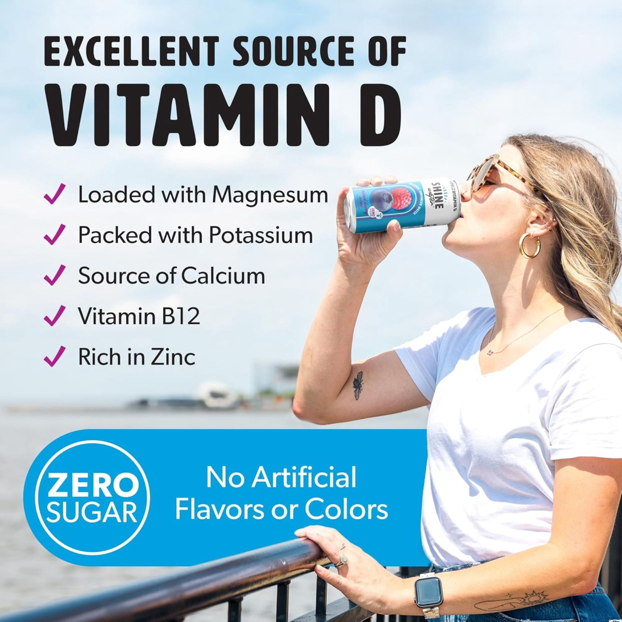 Shine Water Mixed Berry Acai Vitamin D Electrolyte Drinks 12-Pack, Sugar Free Flavored Water with Magnesium, Zinc & Antioxidants, Low Calorie Hydration