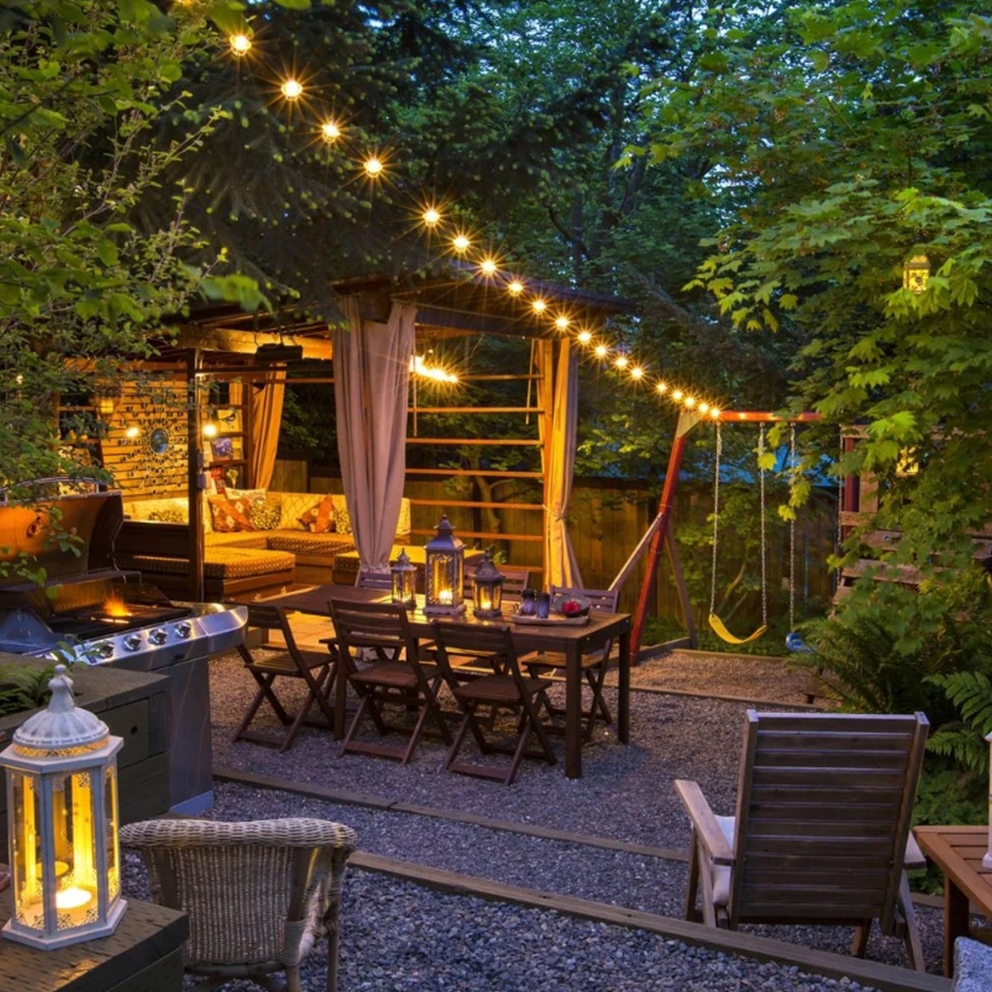 Hyrion ST38 Outdoor String Lights, 48ft Connectable Pitao Lights with 2700K Waterproof Bulbs, Dimmable Hanging Lights for Porch Yard Canopy