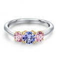 thumbnail image 3 of Gem Stone King 925 Silver and 10K Yellow Gold Blue Tanzanite and Pink Lab Grown Diamond Engagement Ring for Women | 0.96 Cttw | Round 5MM | Gemstone December Birthstone | Size 5, 3 of 6