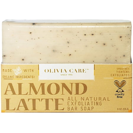 Olivia Care Exfoliating Bar Soap Coffee Beans 100% Natural Organic Ingredients Clean Energize Mind Body Full of Vitamin & Antioxidants (Almond Latte)