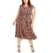 Anne Klein Women's Leopard Print Drawstring Dress Brown Size 3X