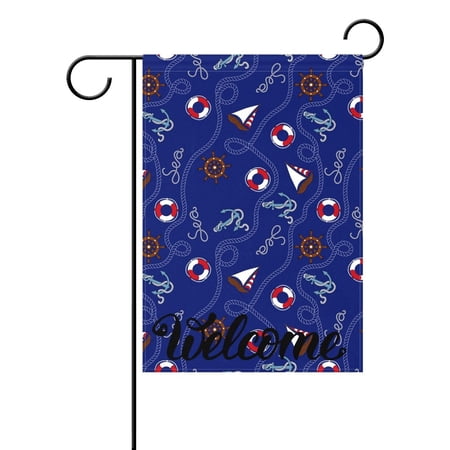 POPCreation Blue Marine Anchors Nautical Pattern Polyester Garden Flag Outdoor Flag Home Party Garden Decor 28x40 inches