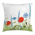 thumbnail image 1 of Spring Throw Pillow Cushion Cover, Bloomed Poppy and Chamomile Among Wild Herbs and Grasses, Decorative Square Accent Pillow Case, 24 X 24 Inches, Apple Green Scarlet and Azure Blue, by Ambesonne, 1 of 2