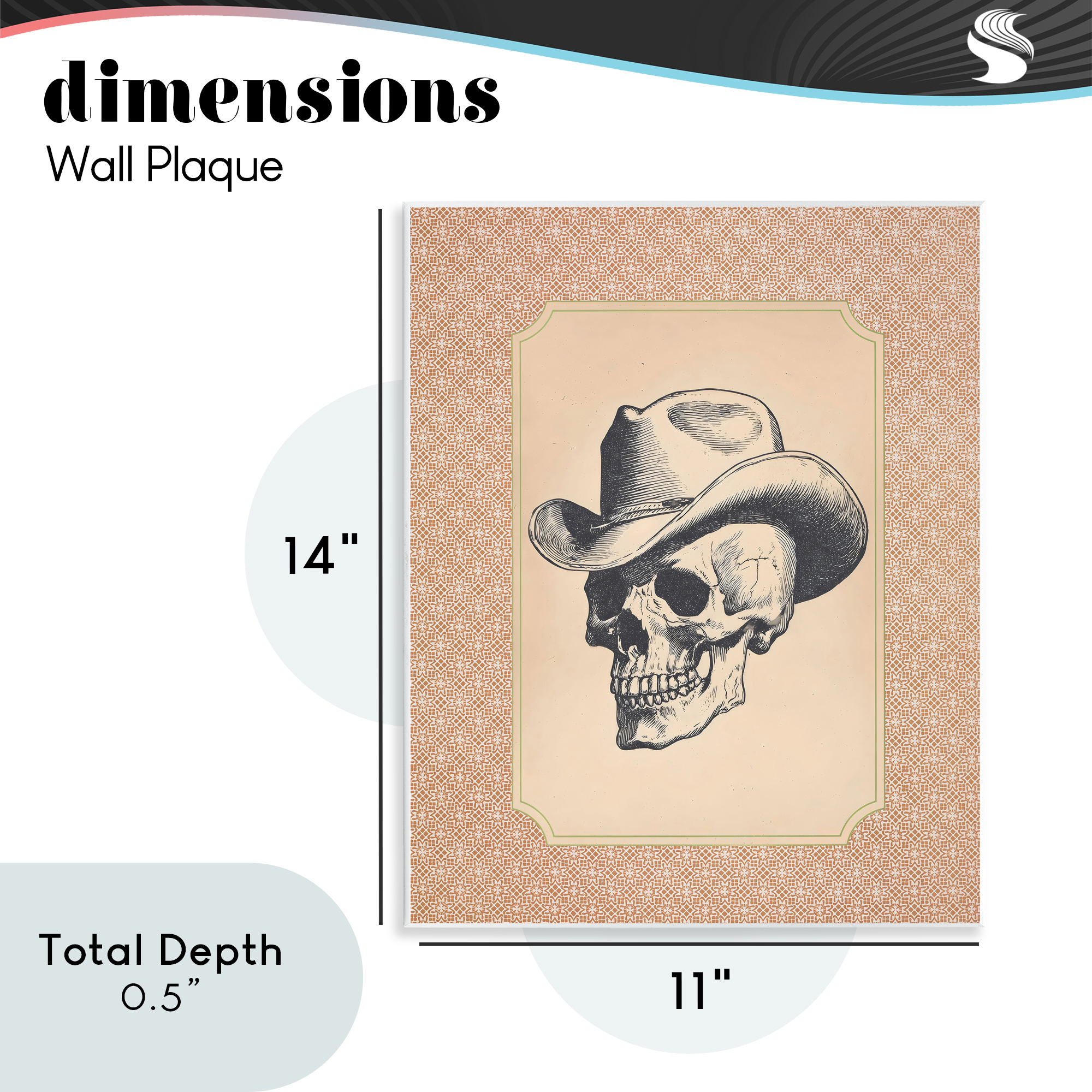 Vintage Cowboy Skull Wall Plaque Art, design by Arlington Prints